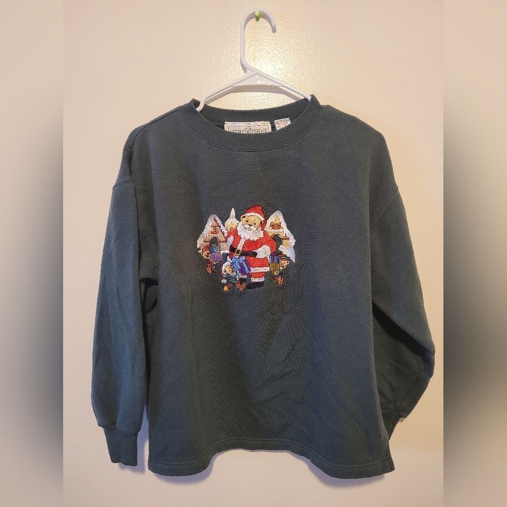 Vintage Needle And Threads Green Santa Bear Sweatshirt